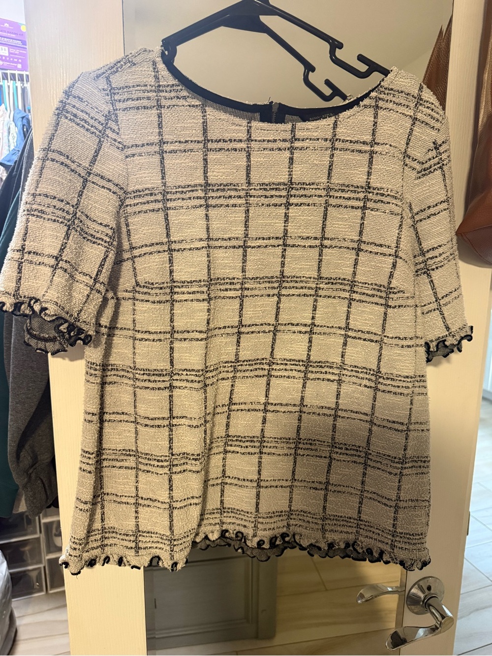 Banana Republic Black and Grey Windowpane Knit Top